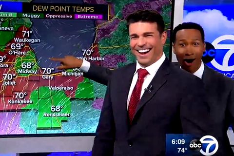 Meteorologe flippt aus, als er merkt, dass seine Wetterkarte ein Touchscreen ist