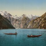 Ein bis heute klassisches Motiv: der Königssee bei Berchtesgaden mit Blick zur Wallfahrtskirche St. Bartholomä
