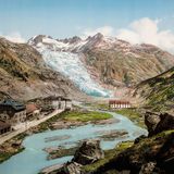 Rhone, der Ort Gletsch und Rhonegletscher