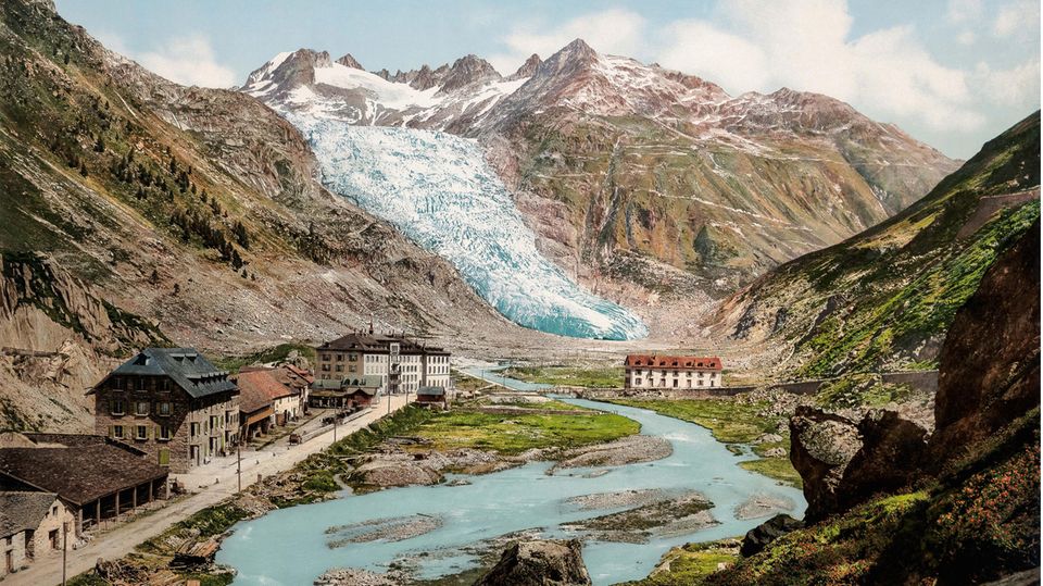 Rhone, der Ort Gletsch und Rhonegletscher