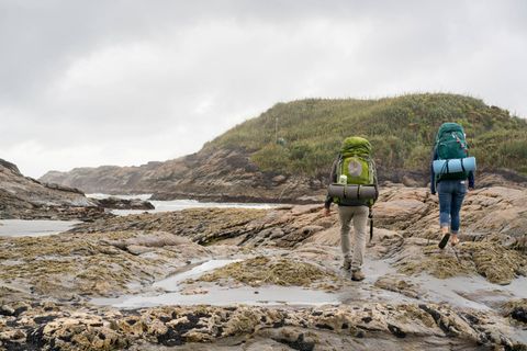 Zwei Wanderer mit Rucksäcken in Neuseeland