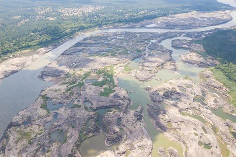Ein Blick auf den ausgetrockneten Mekong in Thailand 2019, nachdem China extrem viel Wasser zurückhielt