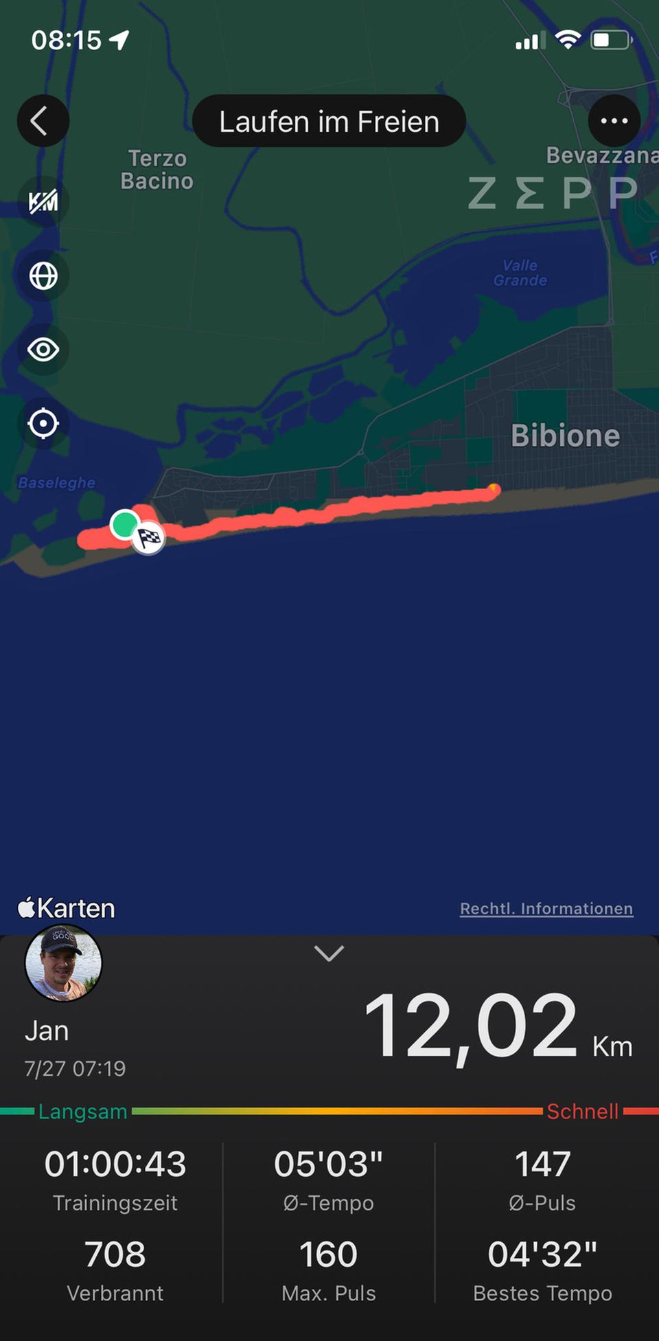 Amazfit T-Rex 2 im Test: Wie schlägt sich die GPS-Smartwatch Amazfit T-Rex 2 im Test: Screenshot einer Trainingsstrecke