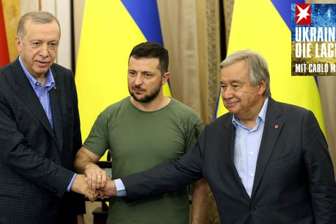 Der türkische Präsident Erdogan, der ukrainische Präsident Selenskyj und UN-Generalsektretär Guterres (v.l.n.r.)