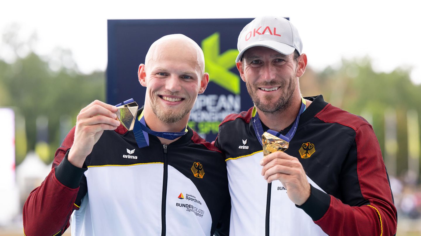 GOLD: Sebastian Brendel und Tim Hecker im Zweier-Canadier über 1000 Meter. Am Freitag hatte Brendel mit seinem Berliner Partner Tim Hecker (l.) bereits den EM-Titel über die olympische 1000-Meter-Distanz eingefahren.