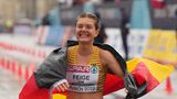 BRONZE: Saskia Feige im Gehen über 20 Kilometer. Die 24-Jährige aus Leipzig musste sich am Samstag im verregneten München nach 1:29:25 Stunden und persönlicher Bestzeit nur der Griechin Antigoni Ntrismpioti und der Polin Katarzyna Zdzieblo geschlagen geben. Für Ntrismpioti war es in 1:29:03 Stunden nach dem Erfolg über 35 Kilometer der zweite Sieg bei diesen Titelkämpfen.