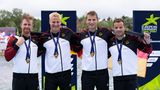 GOLD im Vierer-Kajak über 1000 Meter: Frank Felix, Martin Hiller, Tom Liebscher, und Tobias Schultz (v.l.n.r.) werden am Freitag Europameister vor Spanien und Ungarn.