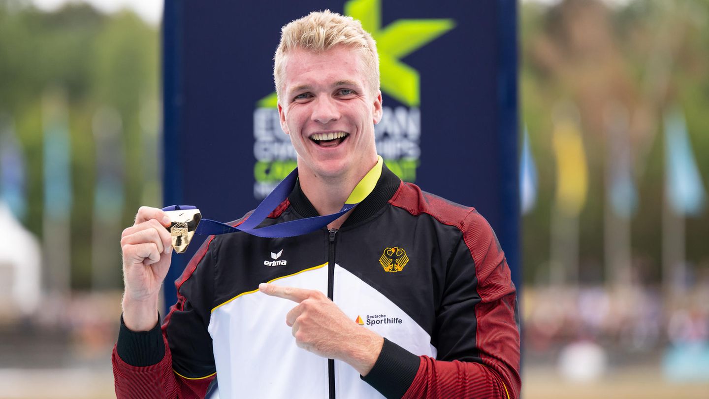 GOLD: Jacob Schopf im Einer-Kajak über 500 Meter. Der Potsdamer siegte vor Ungarn und Portugal.