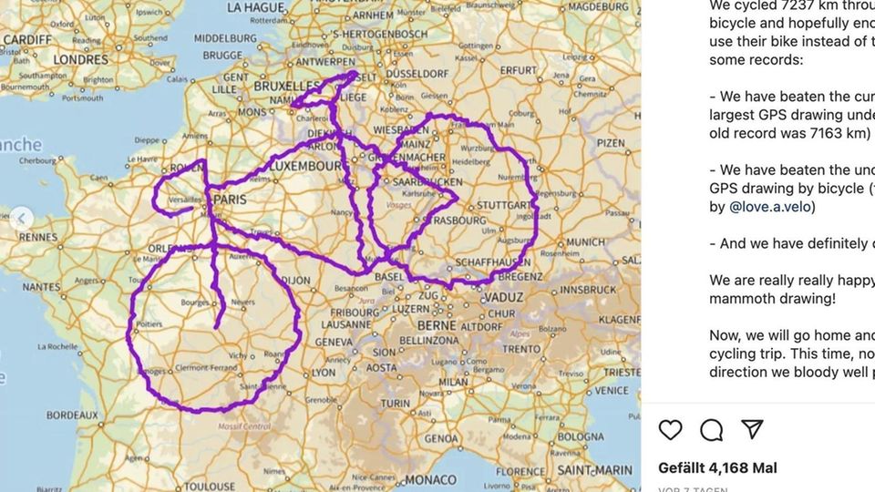 Der Umriss eines Fahrrads auf einer Europakarte