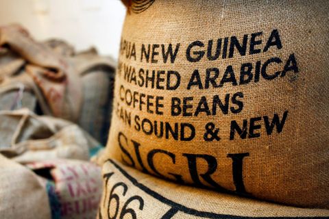 Kaffee-Sack mit Aufschrift "Papua New Guinea"