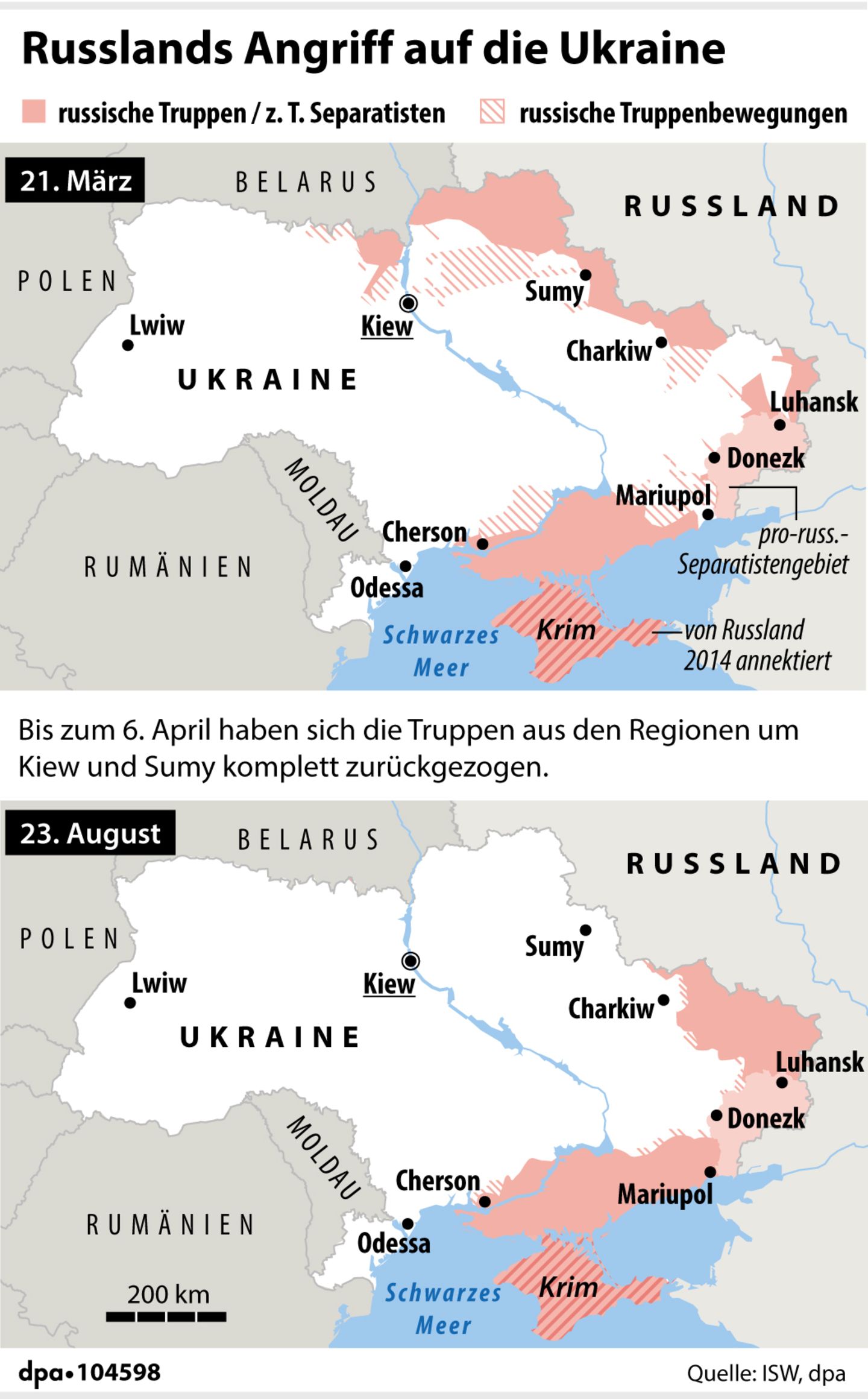 Vergleich: Positionen des russischen Militärs in der Ukraine Mitte März und aktuelle Situation