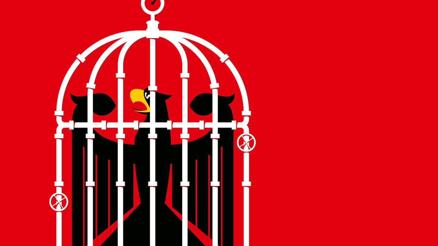 Symbol für die Deutsche Wirtschaft: Der Reichsadler in einem Käfig