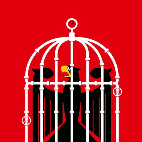 Symbol für die Deutsche Wirtschaft: Der Reichsadler in einem Käfig