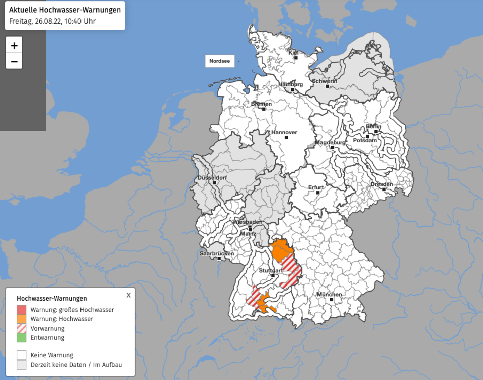 Hochwasser Karte auf dem länderübergreifenden Hochwasser Portal