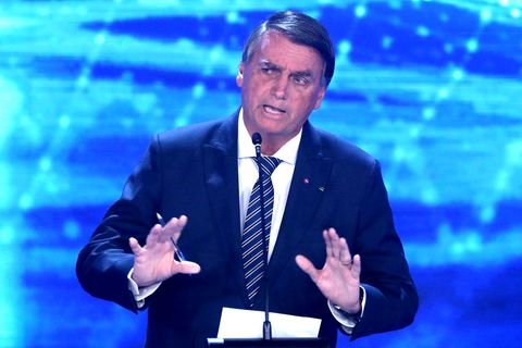 Brasiliens Präsident Jair Bolsonaro während der ersten TV-Debatte vor den Wahlen Anfang Oktober