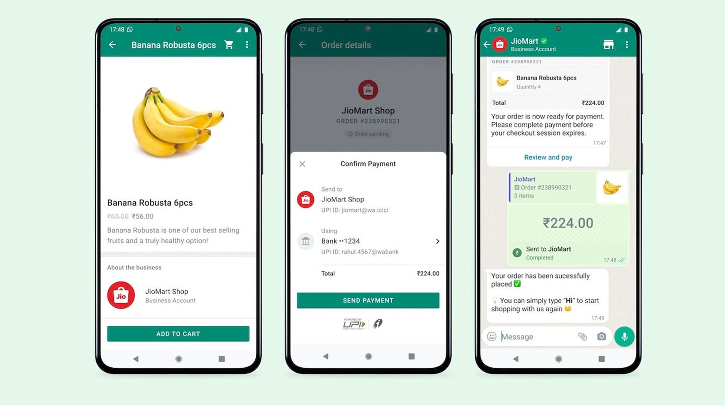 Einkaufen per Chat: Mit Whatsapp kann man nun Lebensmittel kaufen - zumindest in Indien Mit Whatsapp kann man nun Lebensmittel kaufen - zumindest in Indien