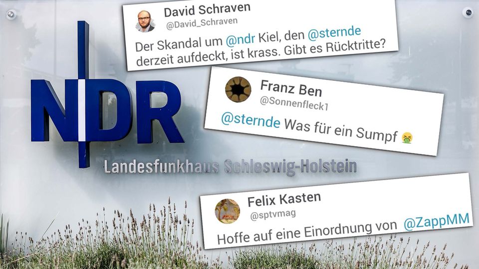 Das NDR-Logo ist an der Einfahrt zum Landesfunkhaus Schleswig-Holstein auf einer Glasplatte angebracht.