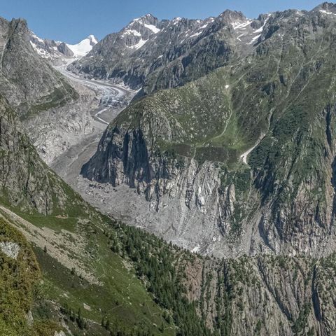 Heute ist am Fieschergletscher in den Berner Alpen nur noch wenig Eis zu sehen
