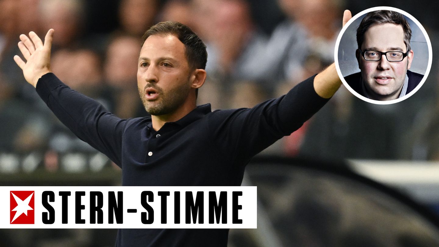 Ratlos am Spielfeldrand: Domenico Tedesco breitet die Arme im Spiel gegen Eintracht Frankfurt aus