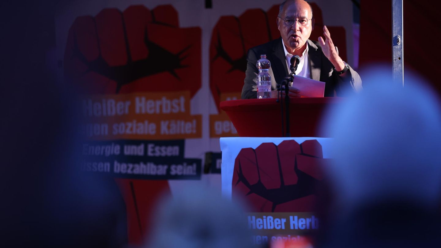 Gregor Gysi spricht auf der Linken-Demonstration