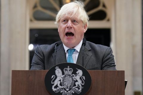 Der scheidende Premierminister Boris Johnson hält eine Rede vor der Downing Street 10