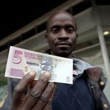 Ein Mann hält eine Fünf-Simbabwe-Dollar-Note in die Kamera