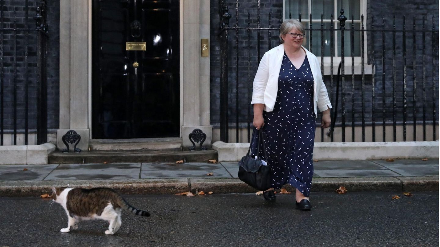 Die neue Arbeitsministerin Therese Coffey verlässt die Downing Street in London