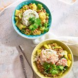 Anne Fleck: Lauch-Linsen-Pfanne mit Limetten-Sojaquark