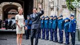 Bei der standesamtlichen Trauung am Vormittag trug Prinzessin Maria Laura von Belgien ein eierschalenfarbenes Minikleid