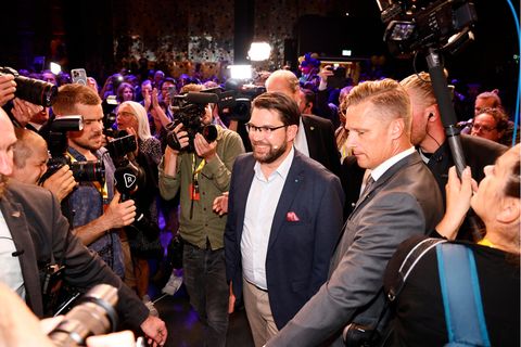 Jimmie Akesson (M.), der Vorsitzende der Schwedendemokraten