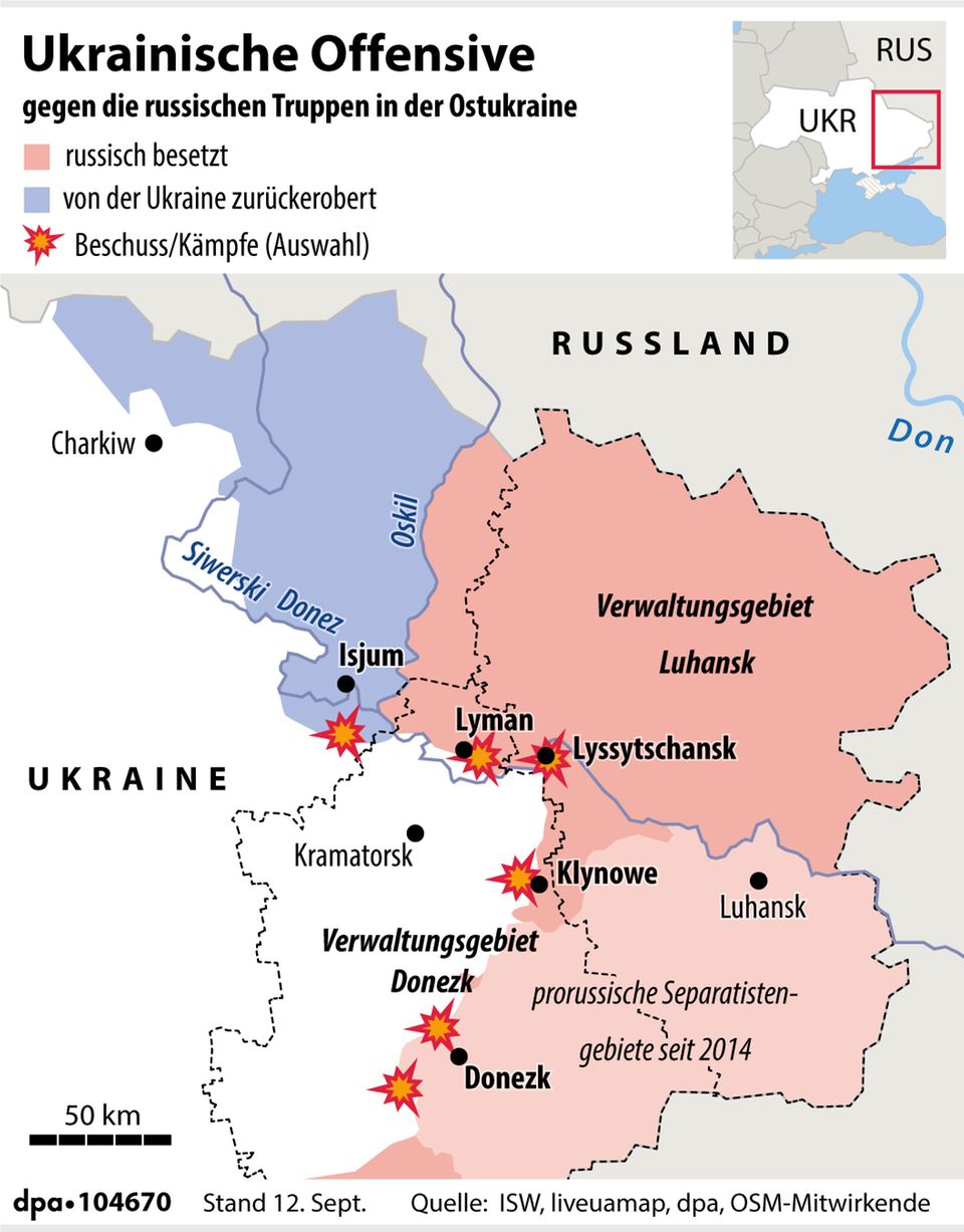 Karte zu rückeroberten Gebieten bei Charkiw
