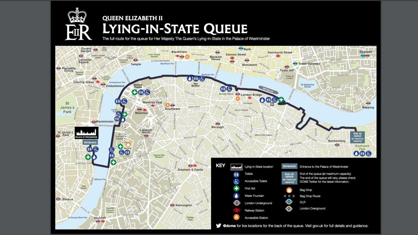 Die offizielle Route für die Warteschlange beim Lying-In-State Die offizielle Route für die Warteschlange beim Lying-In-State