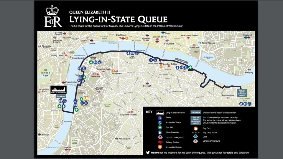 Die offizielle Route für die Lying-In-State-Warteschlange