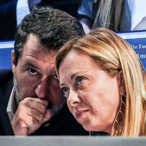 Matteo Salvini und Giorgia Meloni während einer Debatte am 04. September