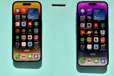 Apple-Smartphone: Die beiden neuen iPhone 14 Pro und iPhone 14 Pro Max (rechts) punkten mit zahlreichen Neuerungen - die das Basis-iPhone nicht bekommt