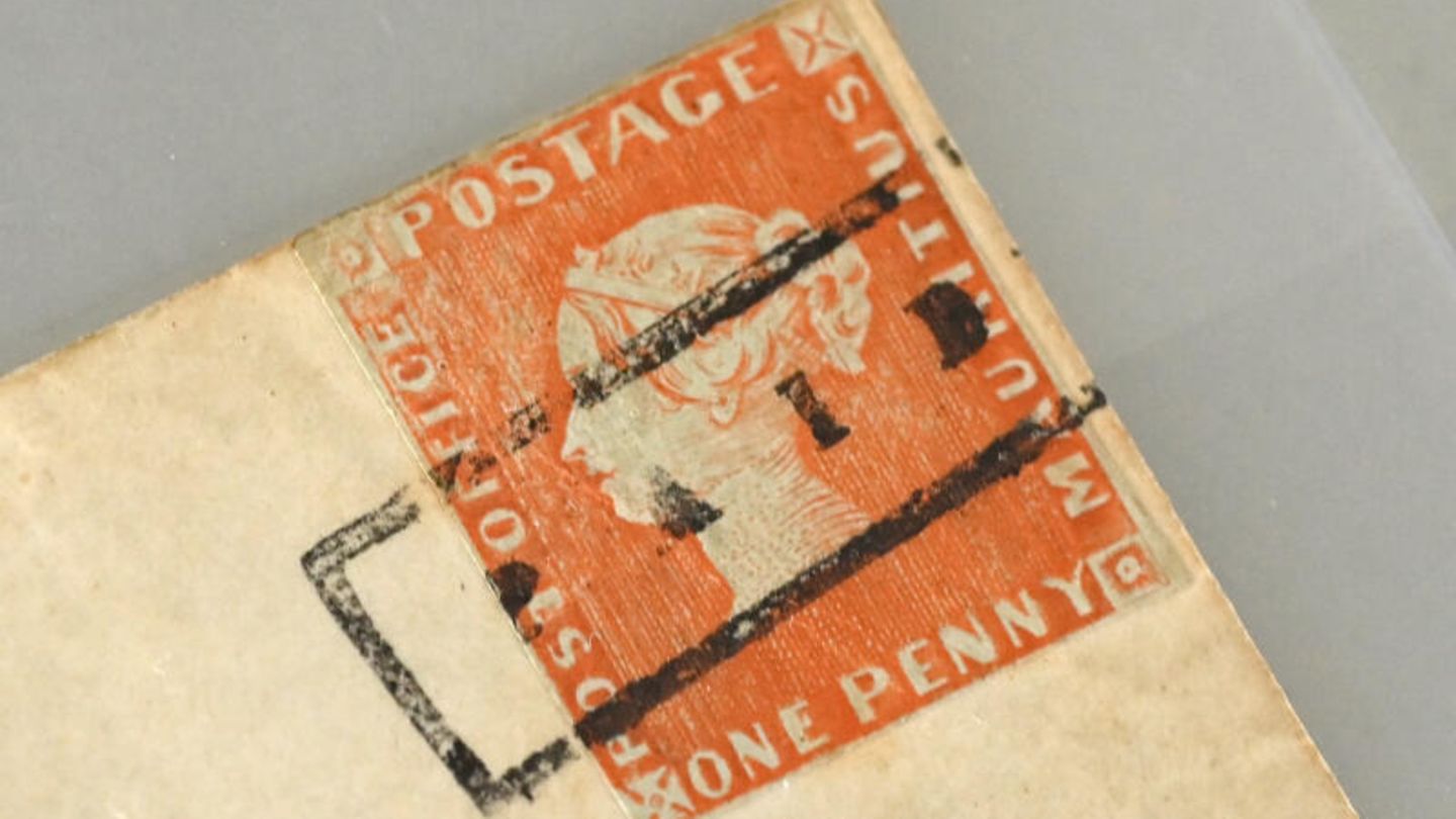 Die Briefmarke "Rote Mauritius" auf einem Brief