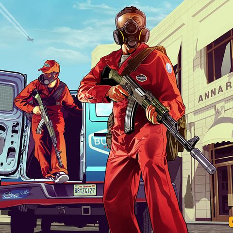 In "Grand Theft Auto" - hier eine Werbebild für Teil 5 - rauben Spieler jede Menge Geld und Autos . Nun wurde Entwickler Rockstar selbst Opfer eines Diesbtahls