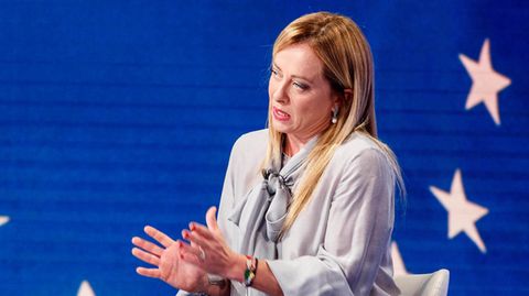 Die italienische Präsidentschaftskandidatin Giorgia Meloni bei iene TV Auftritt