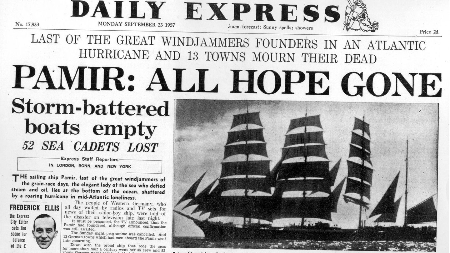 "Alle Hoffnung dahin": Das deutsche Segelschulschiff Pamir zwei Tage nach dem Untergang auf der Titelseite des "Daily Express"