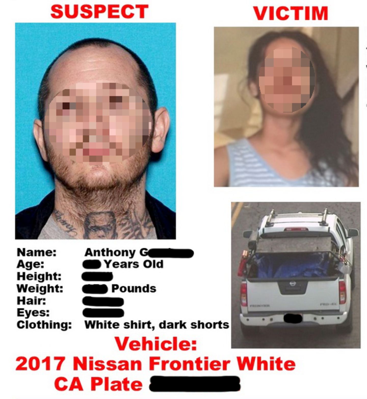 Mit diesem Plakat suchte die Polizei in Kalifornien nach Anthony G. und seiner Tochter