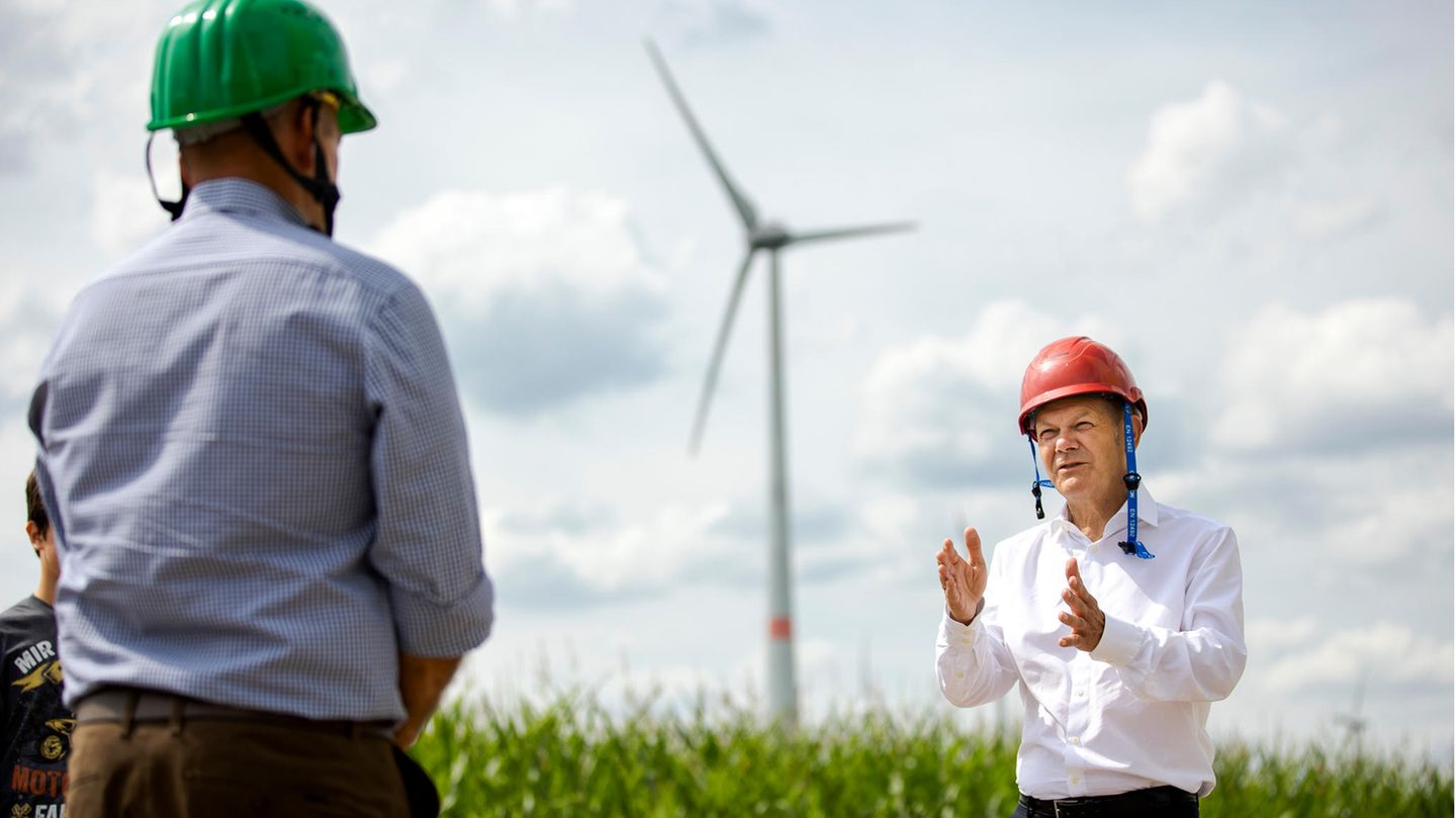 Energiekrise: "Mit riesigem Schwung bauen wir jetzt die erneuerbaren Energien aus", sagte Olaf Scholz am Donnerstag im "heute journal" "Mit riesigem Schwung bauen wir jetzt die erneuerbaren Energien aus", sagte Olaf Scholz am Donnerstag im "heute journal"
