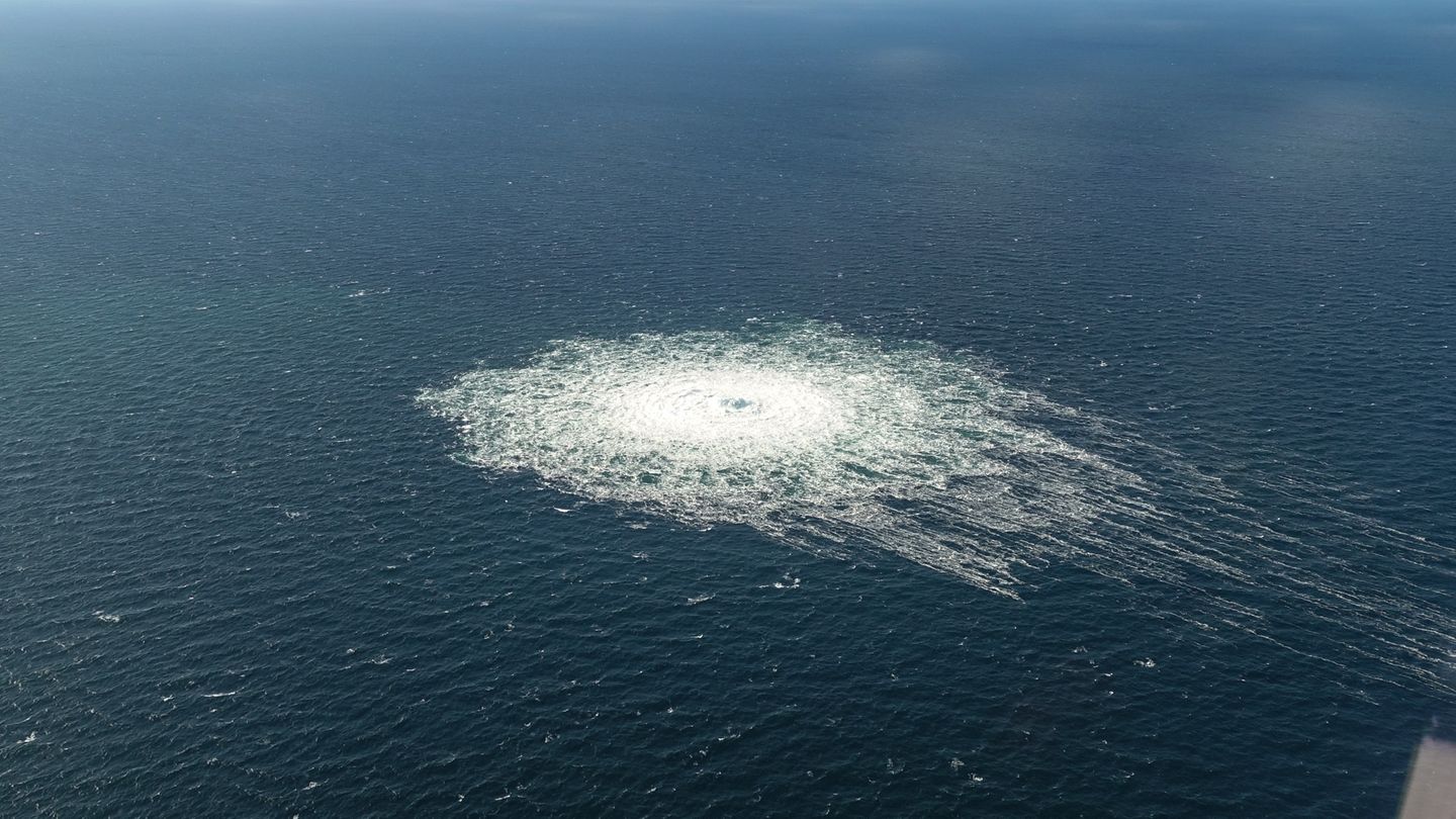 Das Nord Stream 2-Gasleck in der Nähe von Bornholm aus der Luft