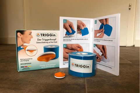 Triggid aus DHDL: Lieferumfang mit Kinesiotape, Triggerknopf und Anleitung