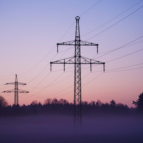 Nebel zieht an Strommasten vorbei. Es besteht die Sorge über mögliche Blackouts.