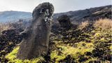 Osterinseln, Chile. Die chilenischen Osterinseln sind vor allem wegen der sagenumwobenen Moai-Skulpturen bekannt. Nun sind sie einem Feuer im Rapa Nui Nationalpark zum Opfer gefallen. Übriggeblieben sind verkohlte Steine.