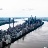 Wie bei Roland Emmerich: So würde für die KI ein überflutetes New York aussehen.  Bildbeschreibung: "A photo of New York City covered by floods, birds perspective, high quality"