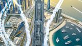 Fliegende Autos in Dubai? Dall-E hat damit keine Probleme.  Die Bildbeschreibung: "A photo of flying cars in Dubai, high quality"