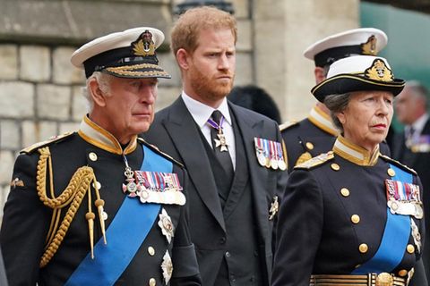 König Charles III., Prinz Harry und Prinzessin Anne
