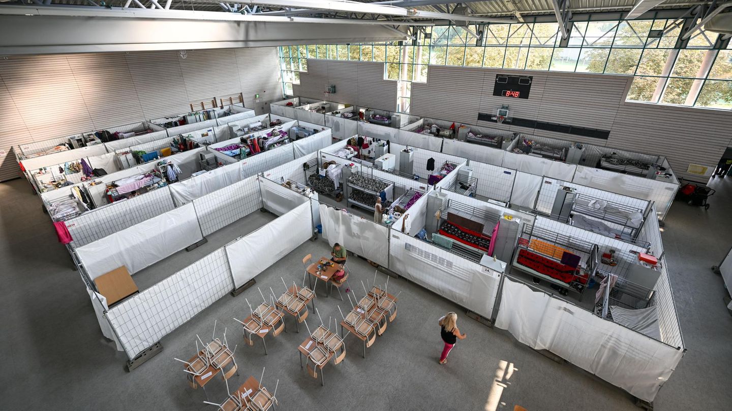 Flüchtlingskrise: Diese Kreissporthalle in Radolfzell am Bodensee wurde zu einer Notunterkunft für ukrainische Flüchtlinge umfunktioniert. Diese Kreissporthalle in Radolfzell am Bodensee wurde zu einer Notunterkunft für ukrainische Flüchtlinge umfunktioniert.