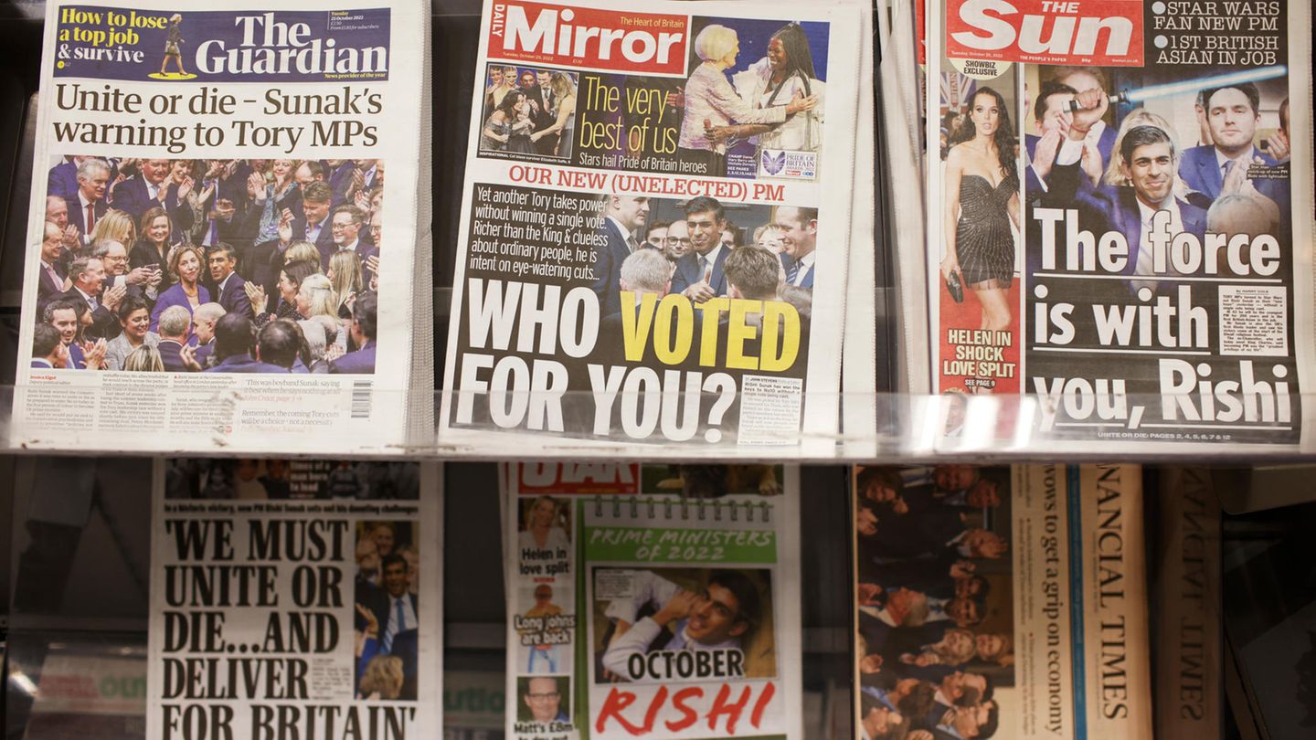 Titelblätter in England zu Rishi Sunak